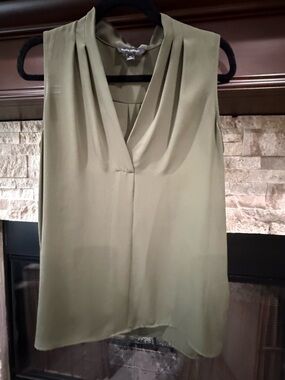 Banana Republic Olive Green Draped V-Neck Blouse